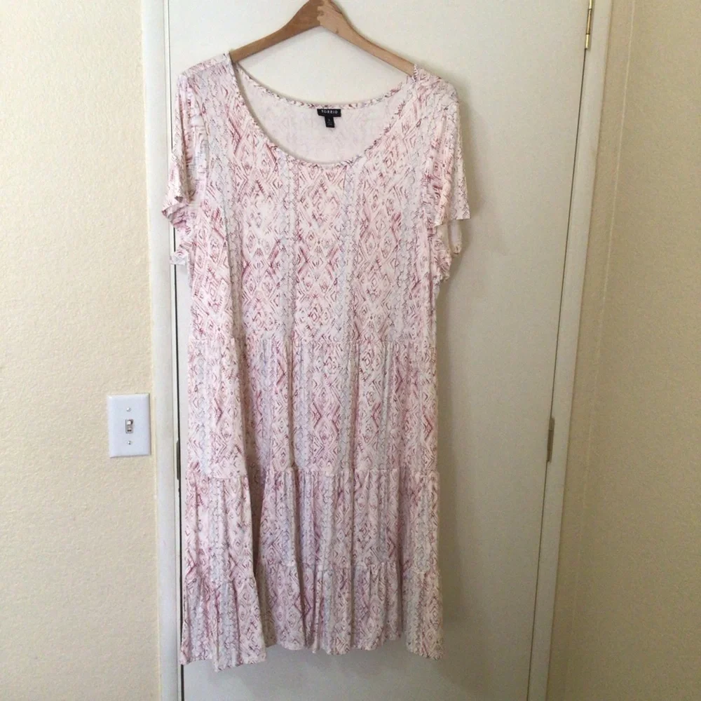 Torrid Womens Summer Dress Plus Size 2X Pink/Ivory Ruffle Cottagecore Boho NWOT - Picture 2 of 9